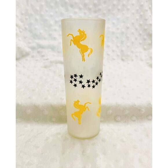 Vintage MCM Libbey's Frosted 12oz Yellow Stallion/Black Stars Tom Collins Glass - Picture 3 of 5